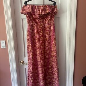 Hind Strapless Dress in Pink and Yellow